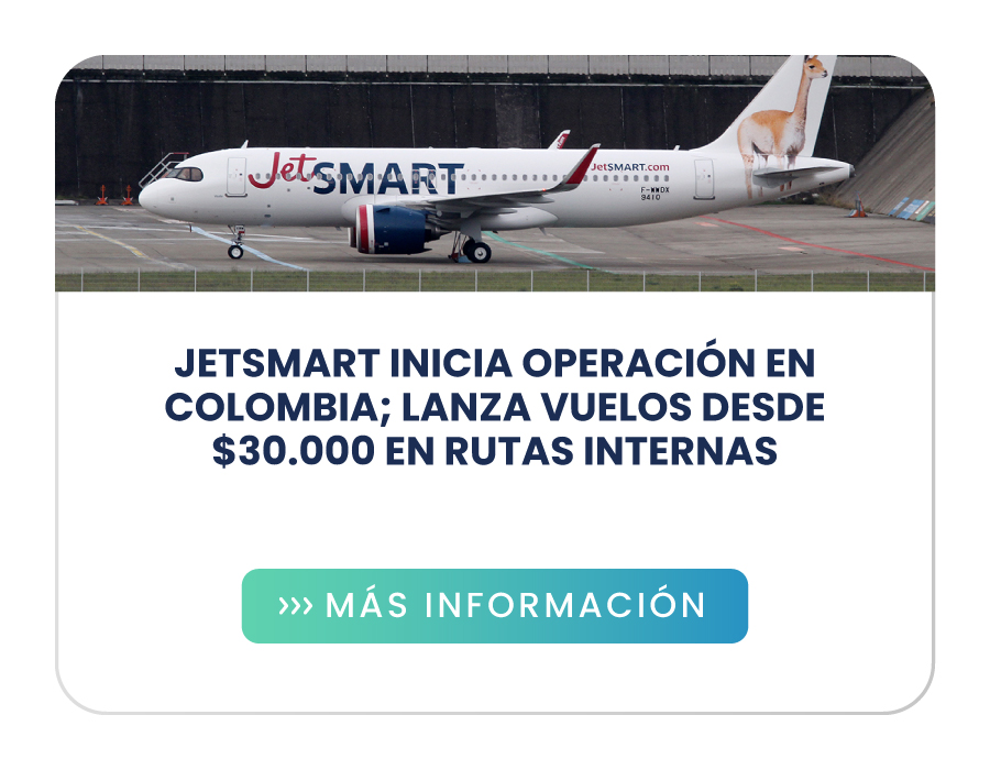 JetSmart inicia operación en Colombia; lanza vuelos desde $30.000 en rutas internas