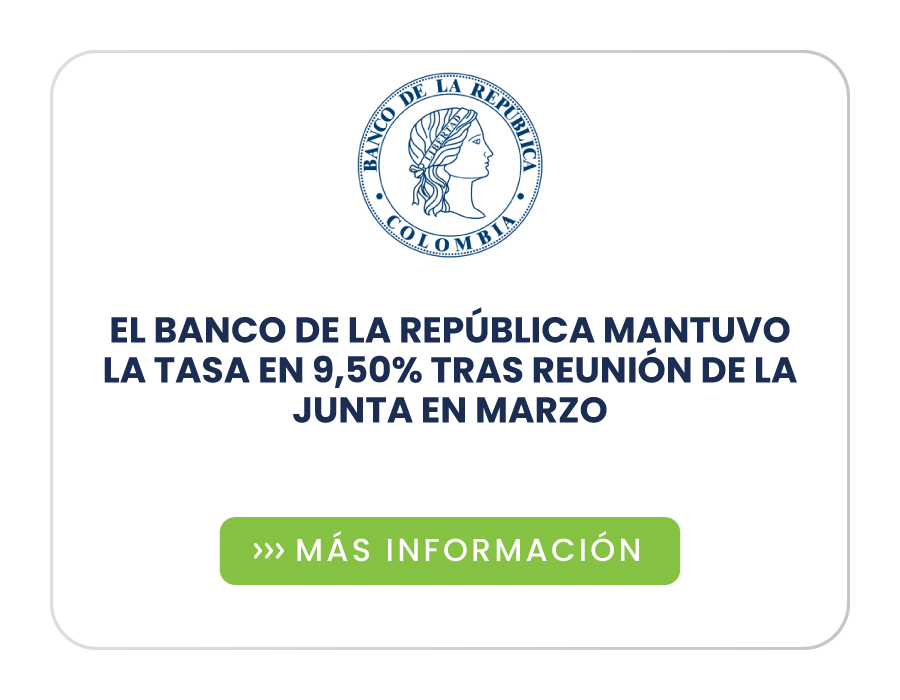 El Banco de la República mantuvo la tasa en 9,50% tras reunión de la Junta en marzo